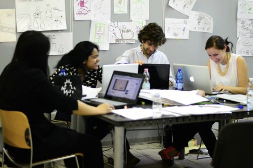 A design team working together around a table